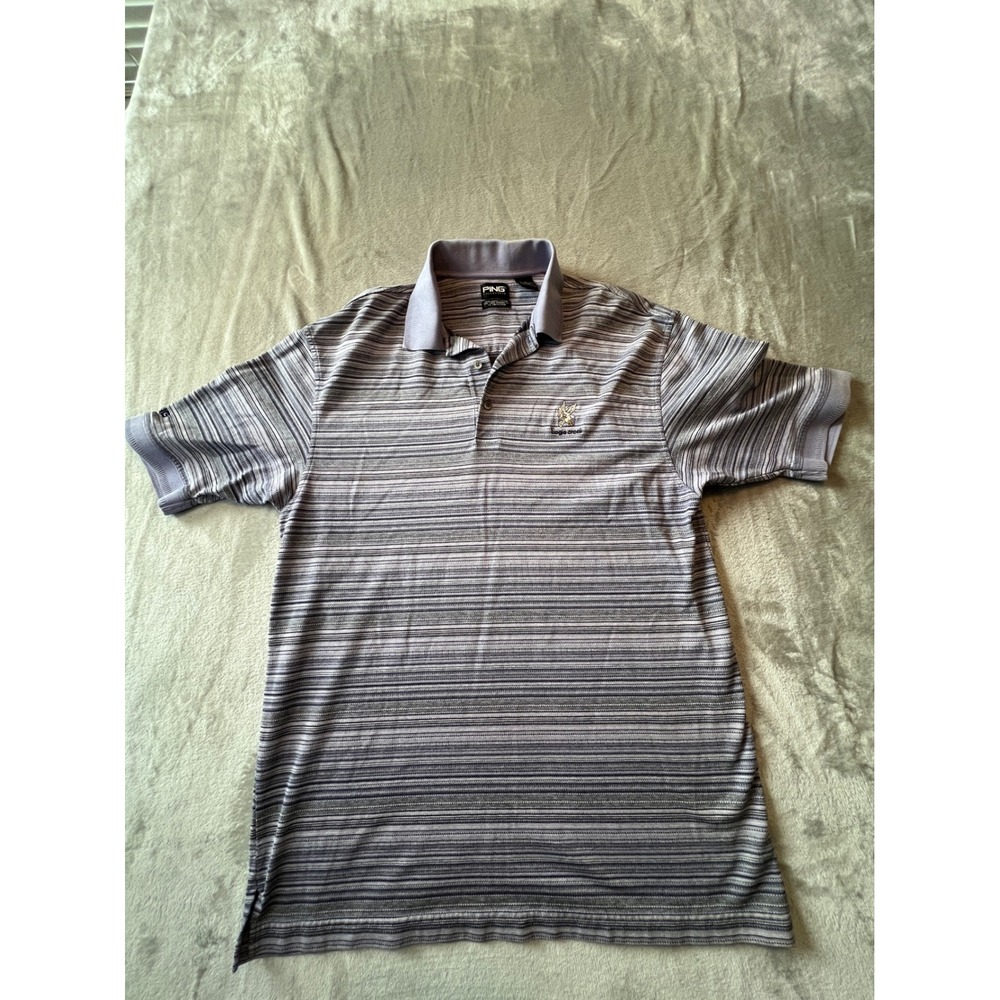 PING Polo Shirt Mens Large Purple Striped Mercerized Cotton Eagle Creek Golf